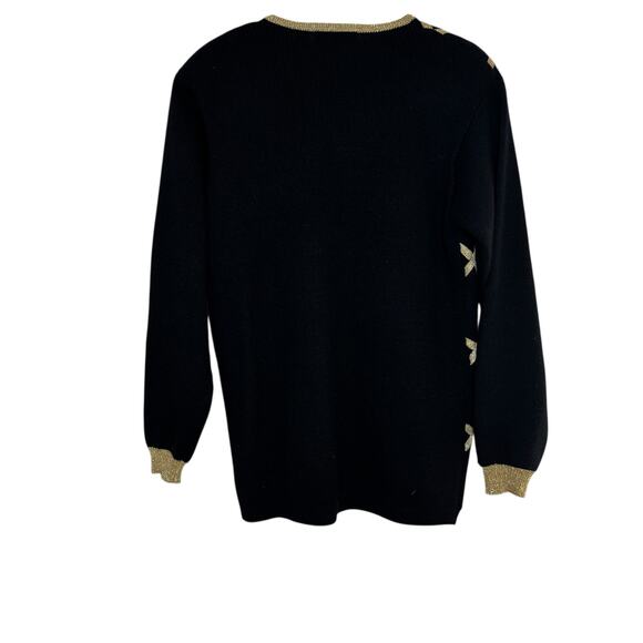 Bechamel Gold Black V Neck Sweater Size MEDIUM Lattice Trellis Grid Lambswool - Picture 2 of 8